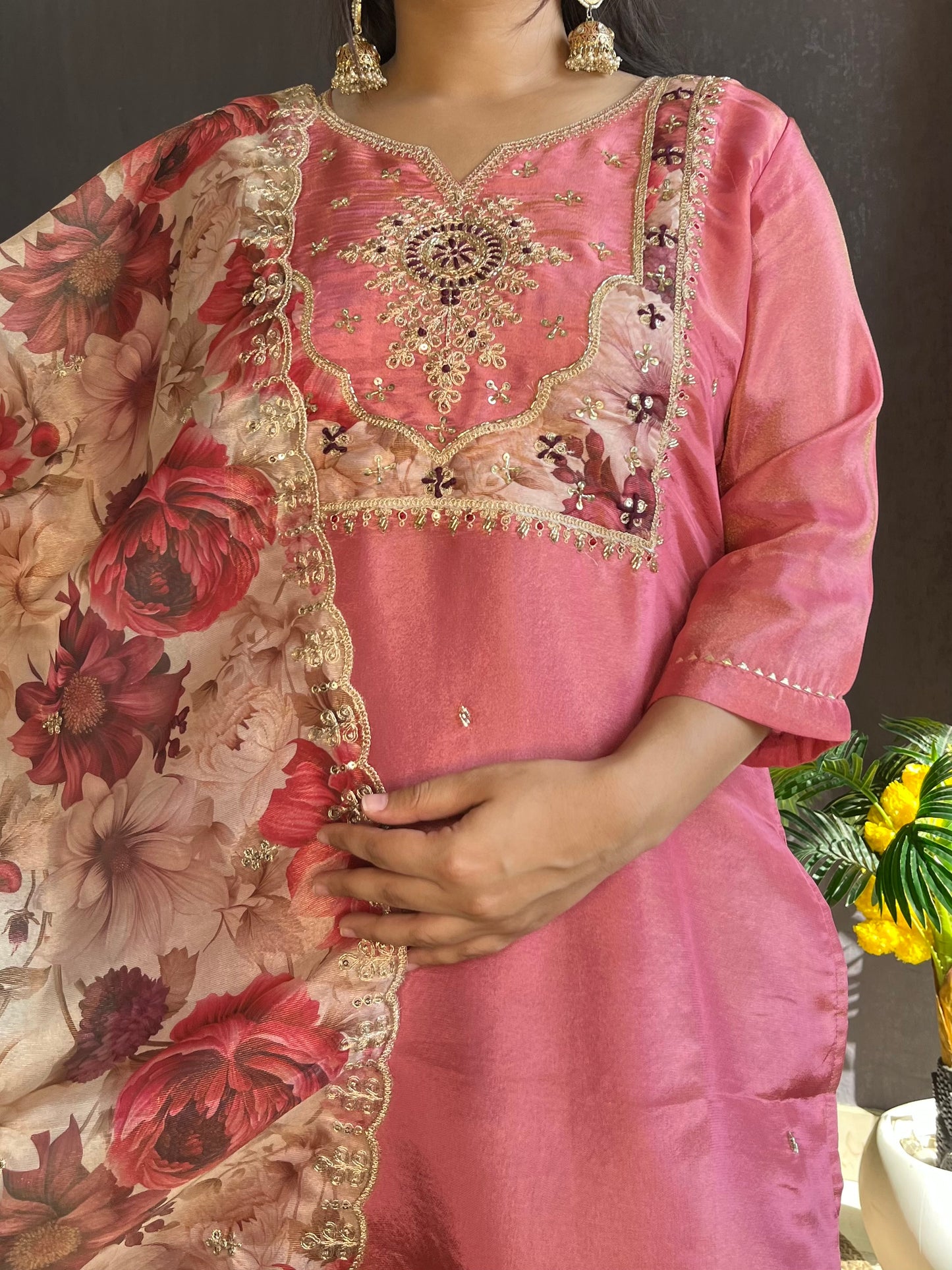 Tissue silk Handwork suit set