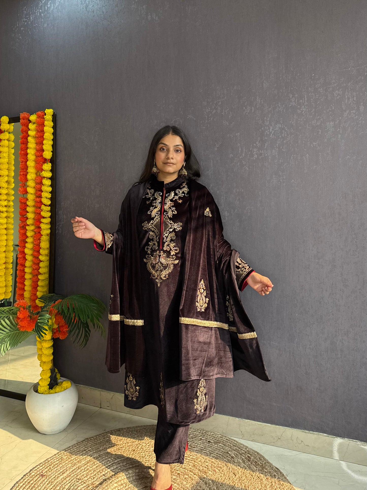 Velvet Handwork Shawl set