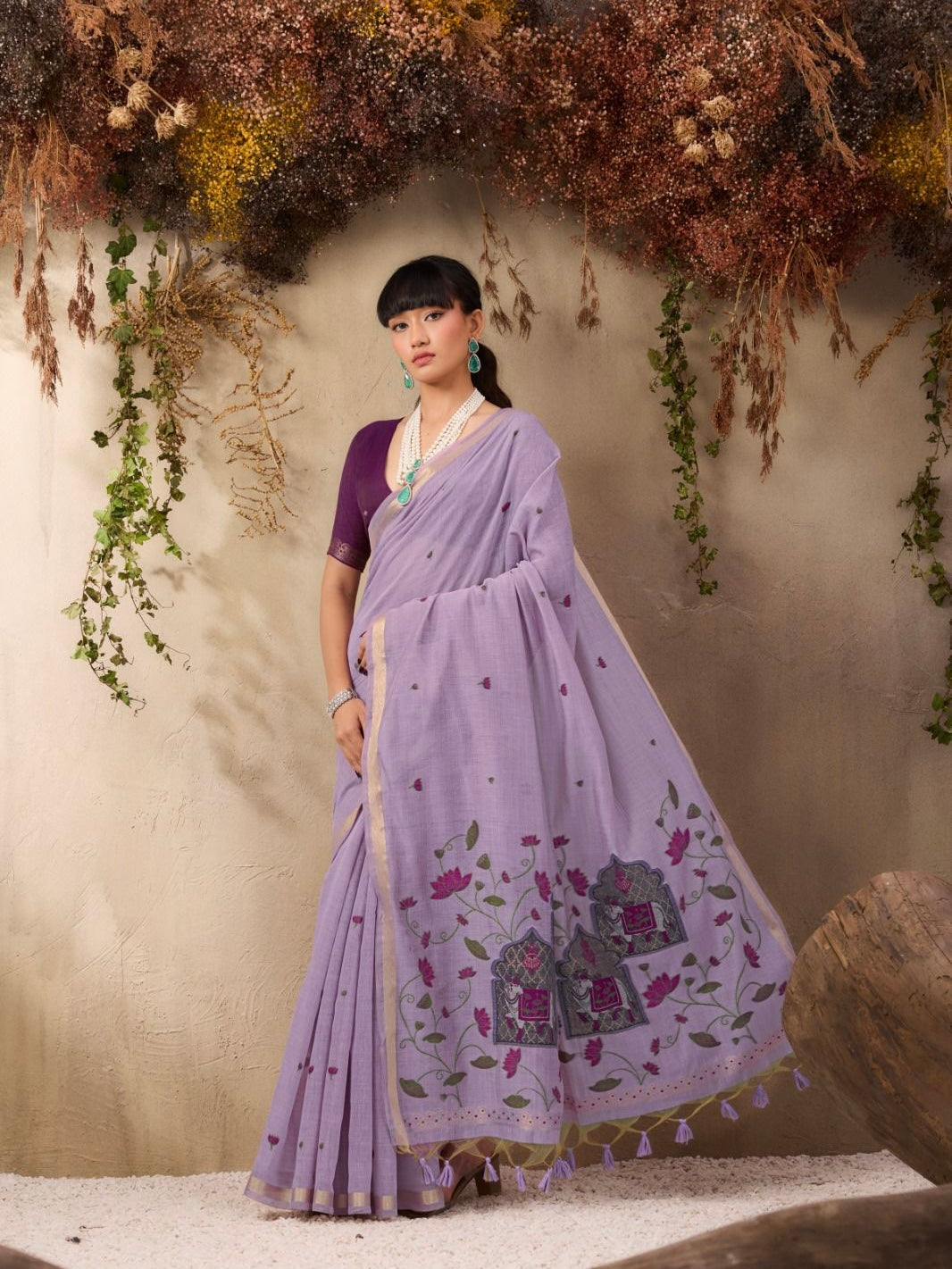 Pichwai Jamdani Linen saree