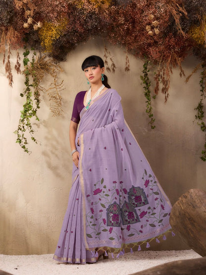 Pichwai Jamdani Linen saree