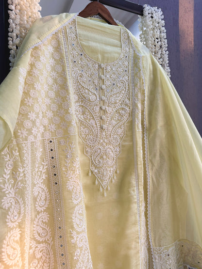 Luxurious Mul chanderi lucknowi handwork suit