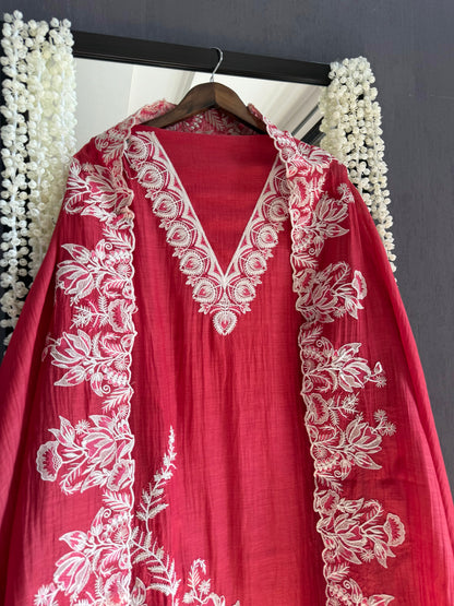 Luxurious aari work Mul chanderi suit
