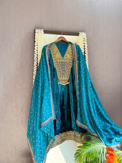 Velvet hand work suit