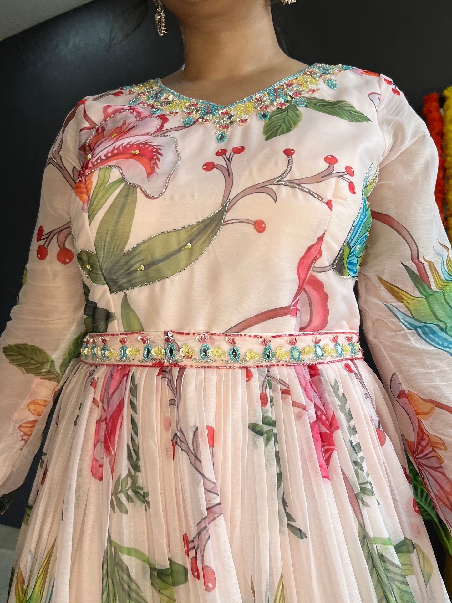 Floral handwork Anarkali dress