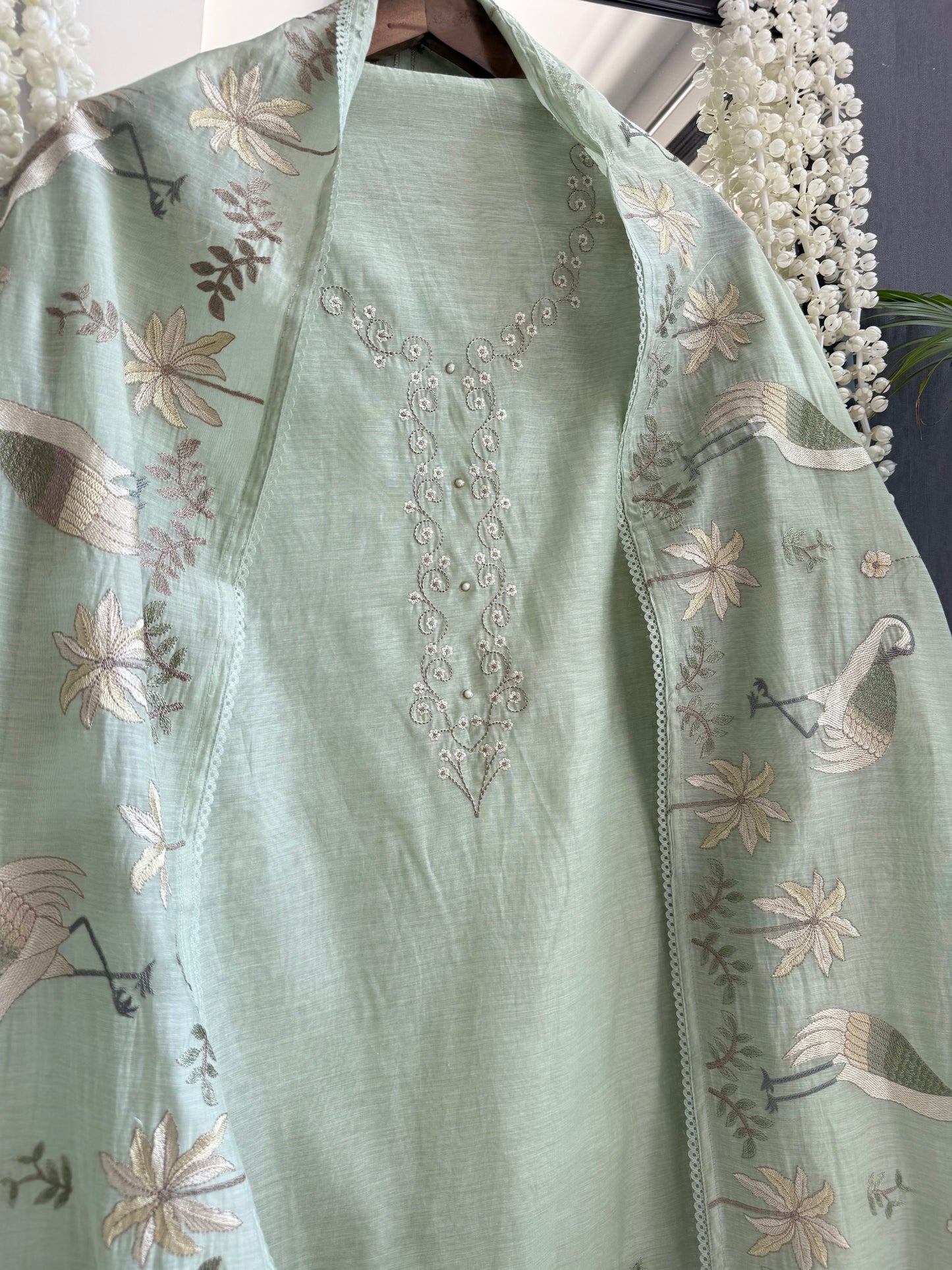 Luxurious Mul chanderi flamingos suit