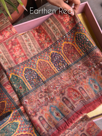 Maheshwari floral kantha work Unstitched suit