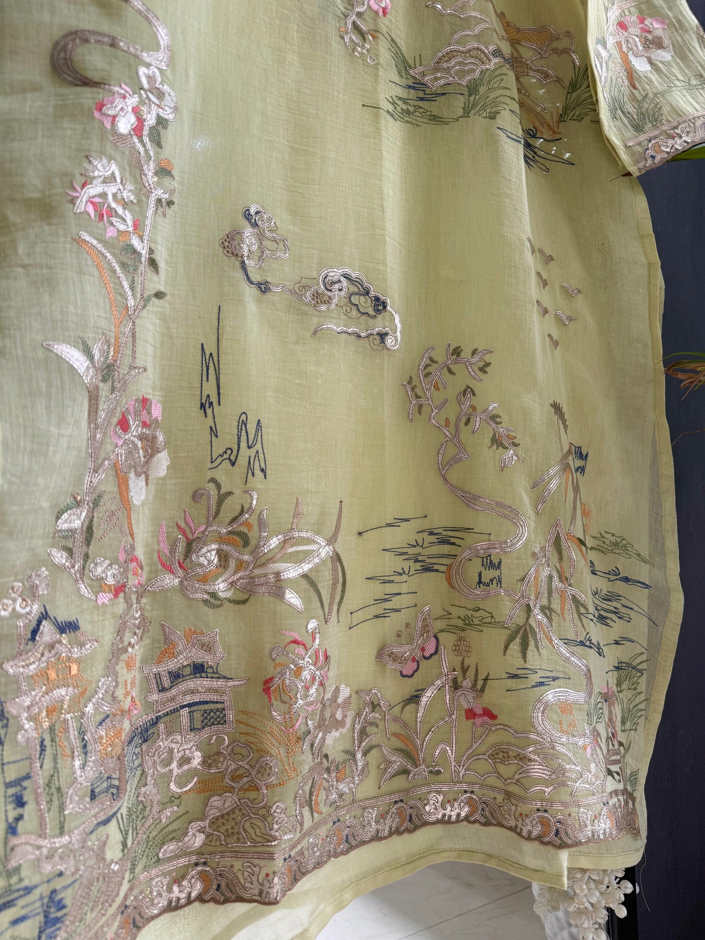 Luxurious Mul chanderi gota appliqué work suit
