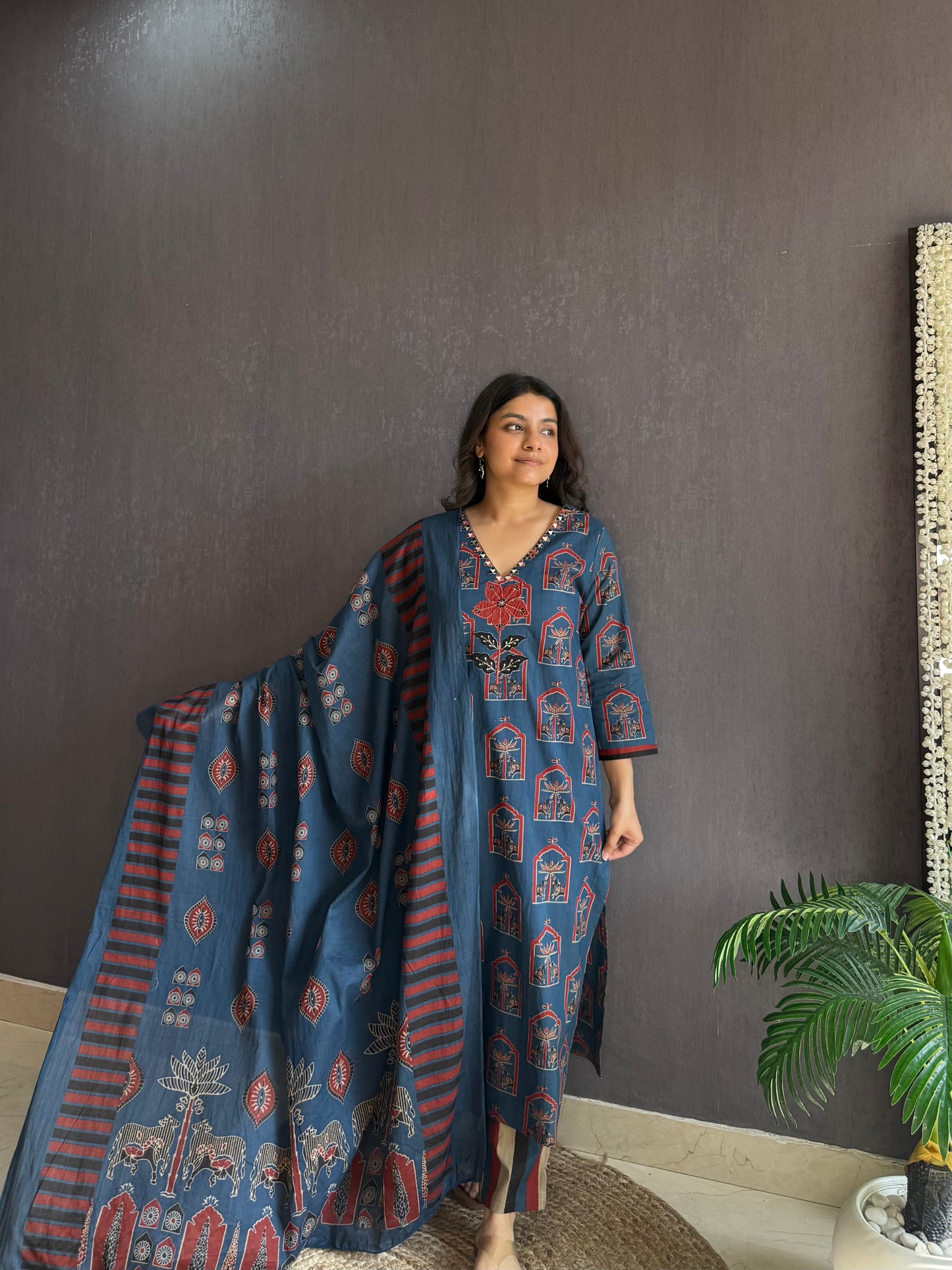 Pure cotton ajrakh pichwai suit set