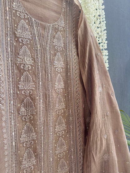 Luxurious Mul chanderi lucknowi handwork suit