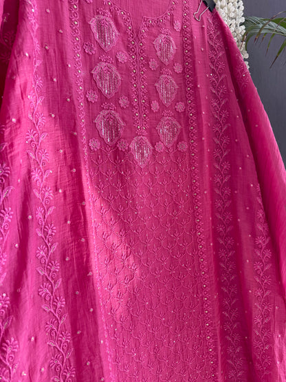 Luxurious Mul chanderi lucknowi handwork suit