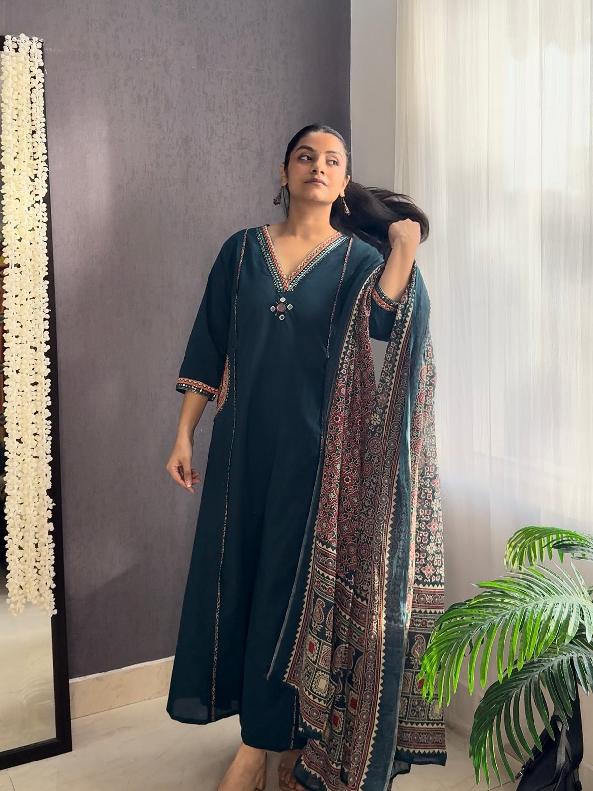 Pure cotton ajrakh A line suit set