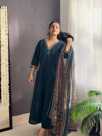 Pure cotton ajrakh A line suit set