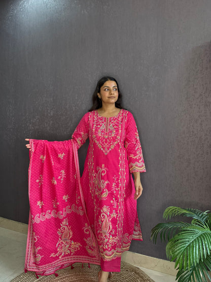 Pure cotton printed handwork kurta set