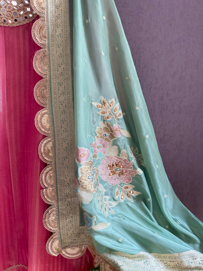Premium Mirror work tissue benarsi suit