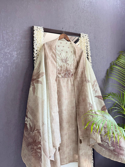Linen flamingos handwork suit