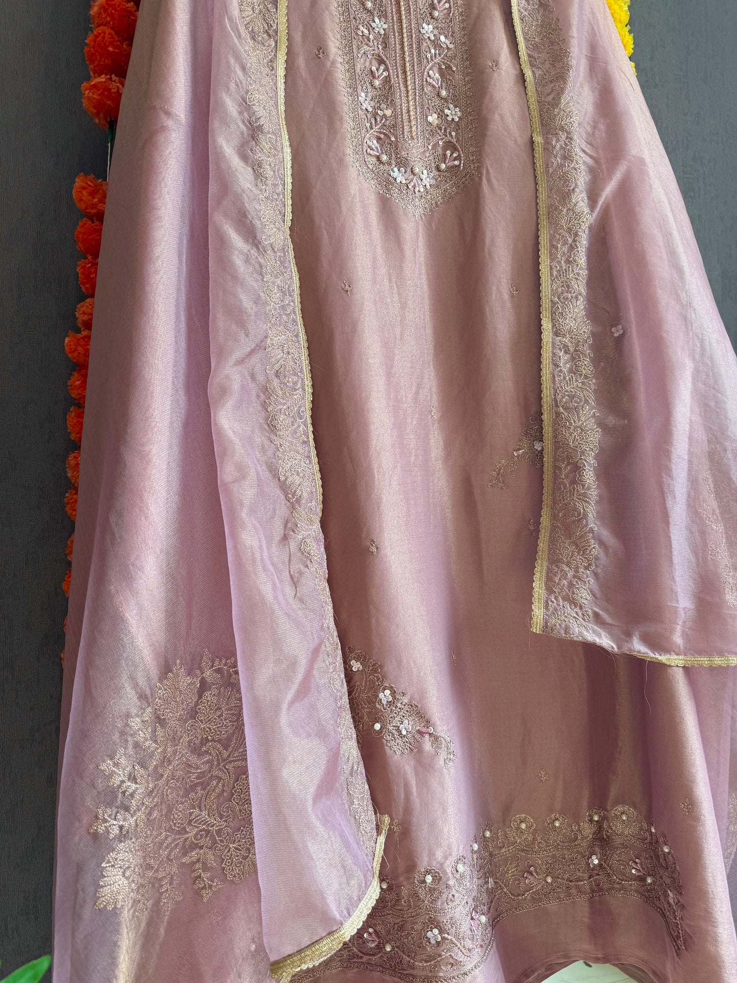 Premium tissue silk hand embroidered suit