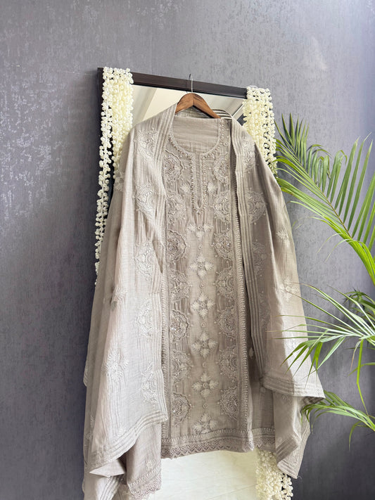 Luxurious Mul chanderi lucknowi handwork suit