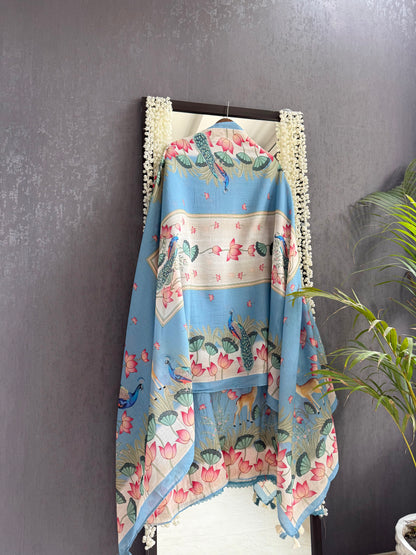 Mulmul cotton deers peacock handwork suit
