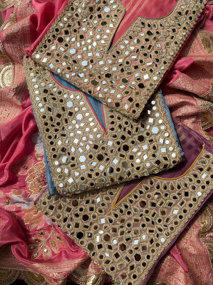 Premium Mirror work tissue benarsi suit