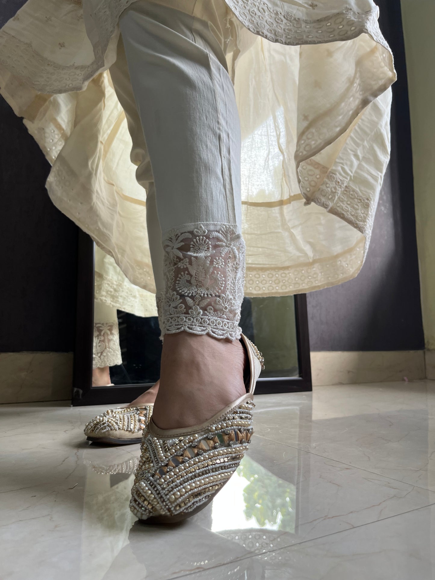 Lucknowi embroidered Cotton lycra pants