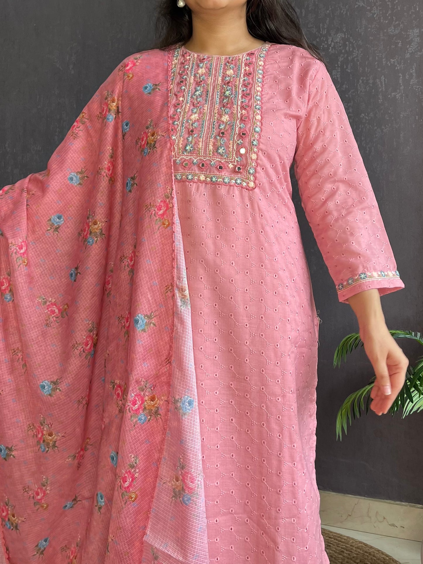 Designer cotton schiffili suit set