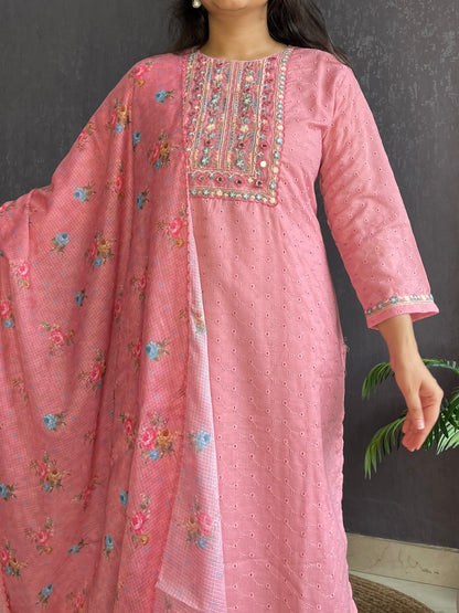 Designer cotton schiffili suit set
