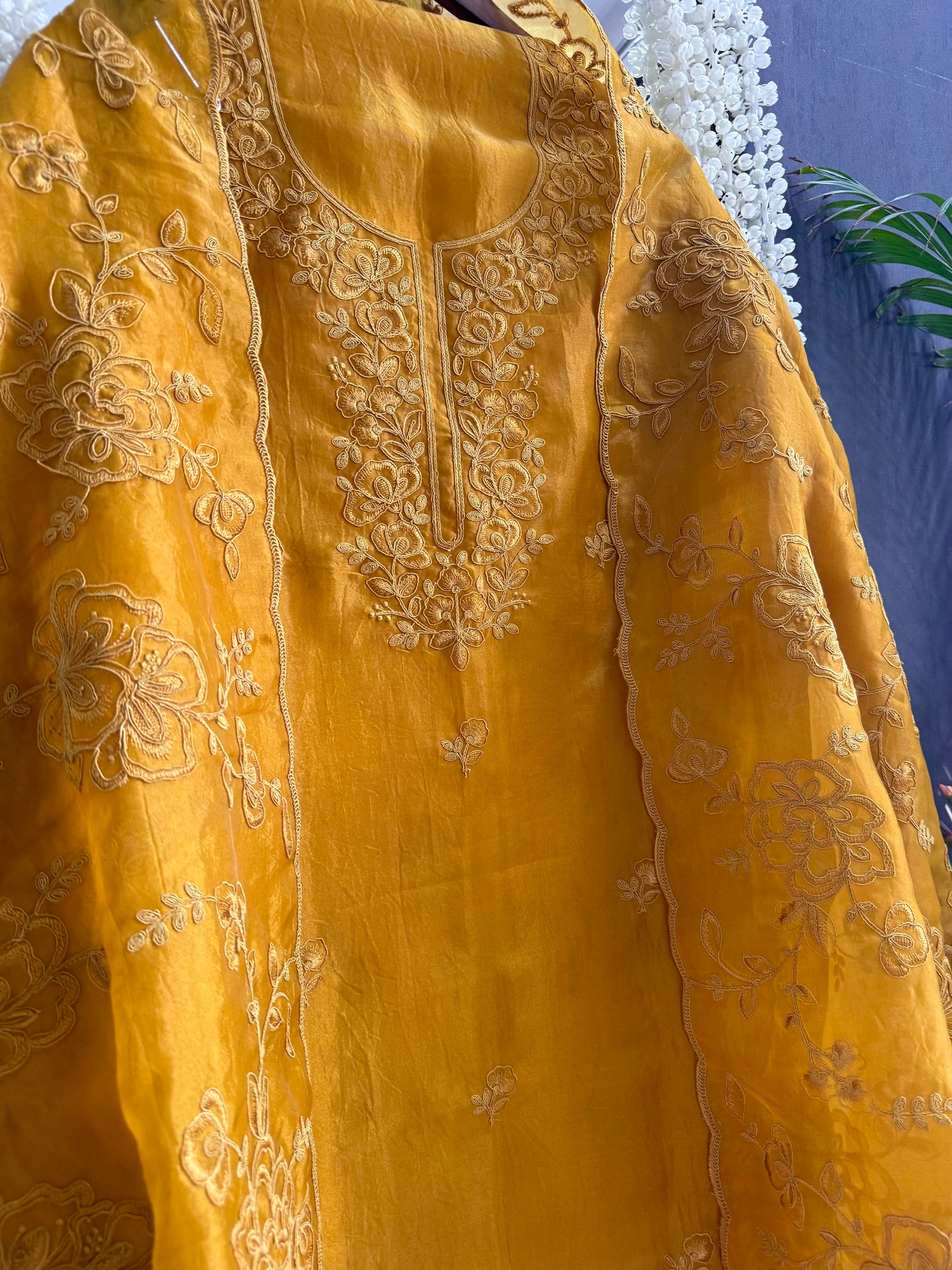 Luxurious monochromatic thread work suit