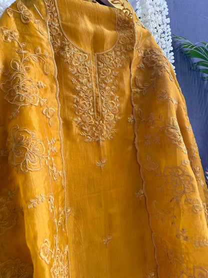Luxurious monochromatic thread work suit