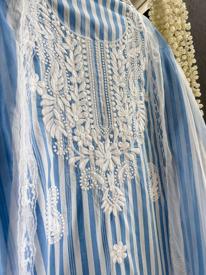 Striped cotton Lucknowi suit