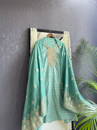 Semi Benarsi silk aari work suit
