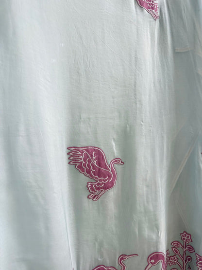Organza appliqué work flamingos suit