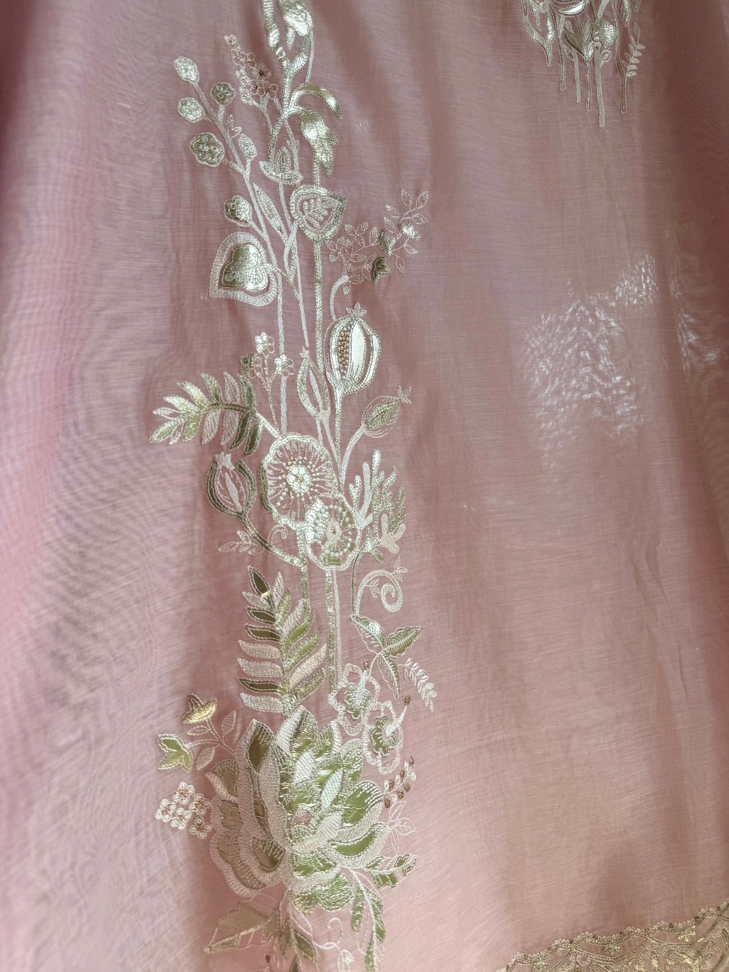 Luxurious Mul chanderi gold appliqué work suit