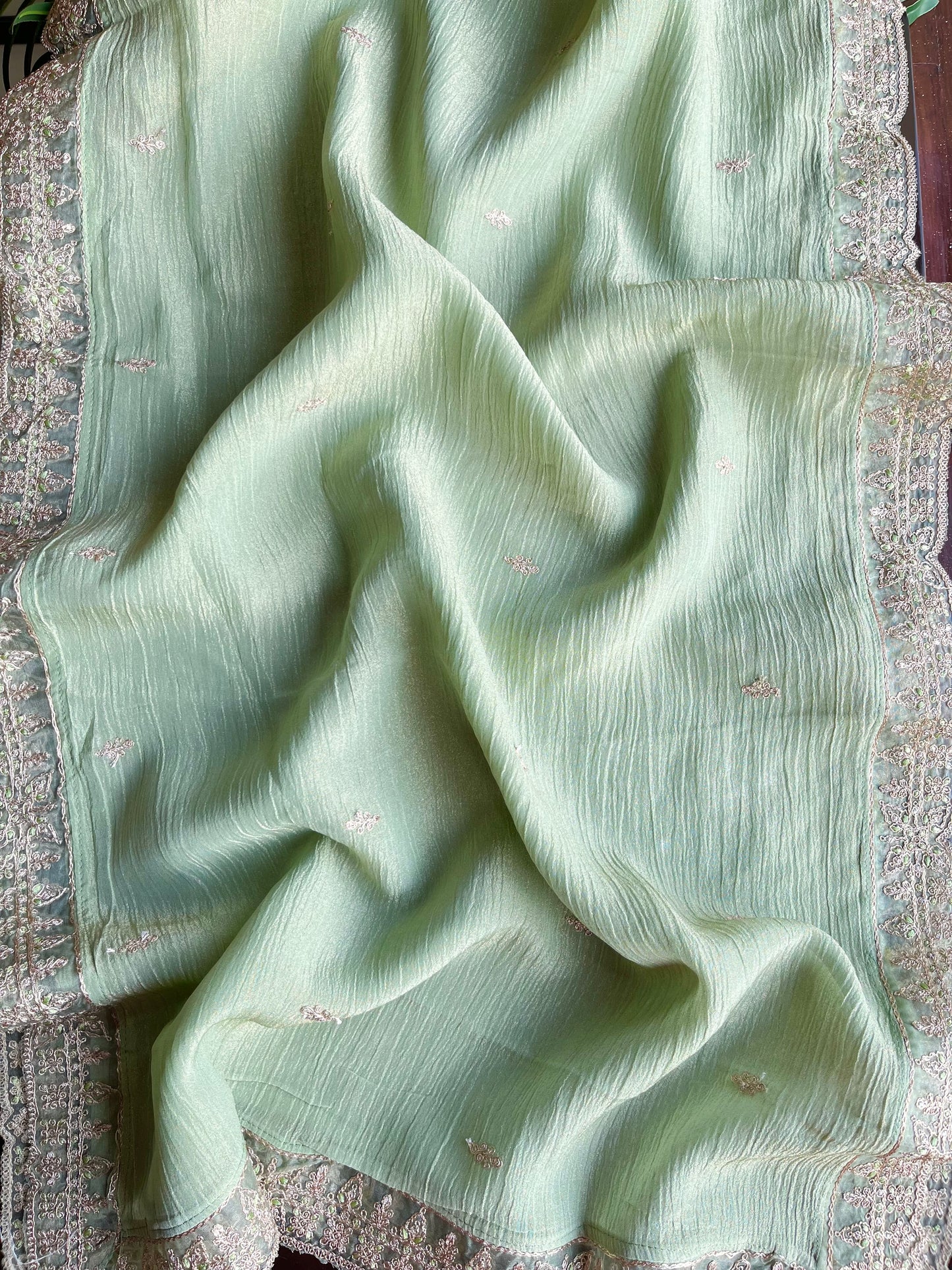 Crush tissue aari work suit