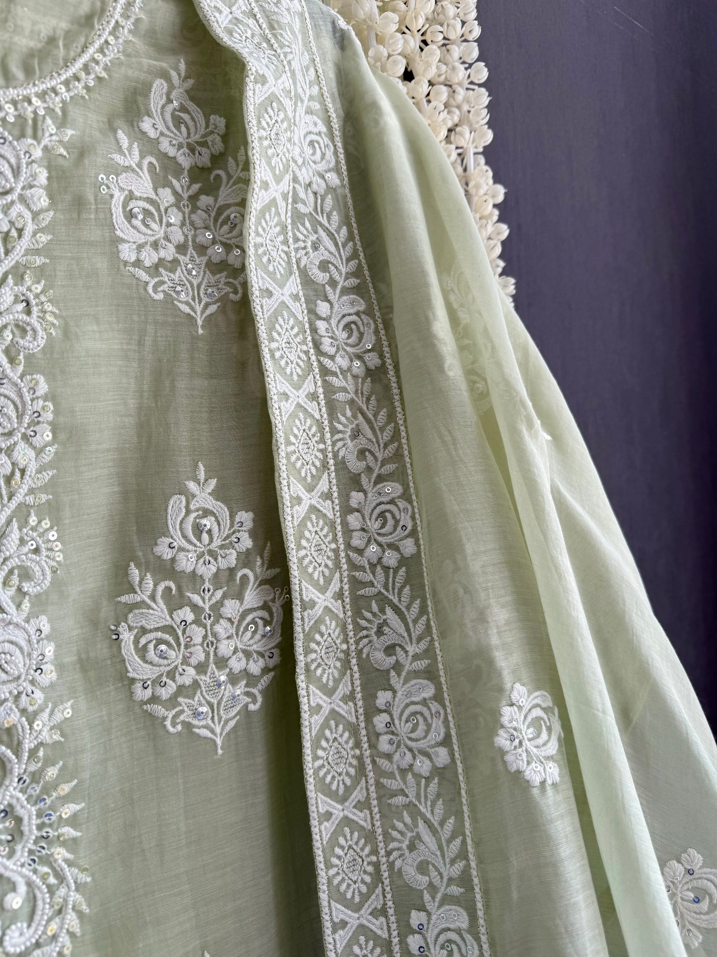 Luxurious Mul chanderi lucknowi handwork suit