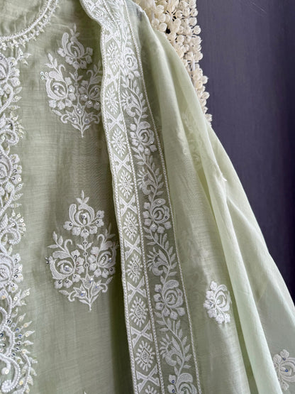 Luxurious Mul chanderi lucknowi handwork suit