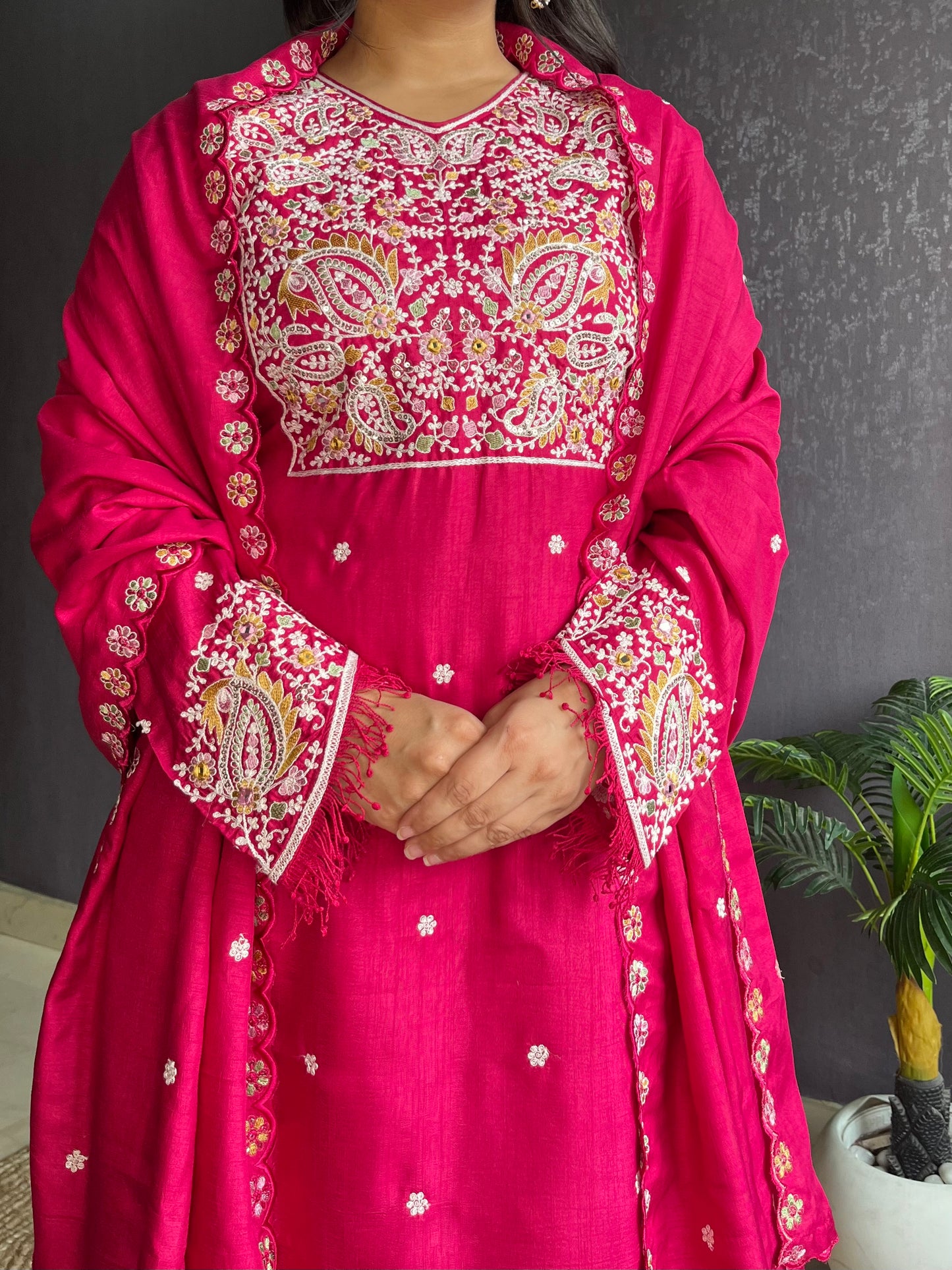 Silk embroidered shrara  suit