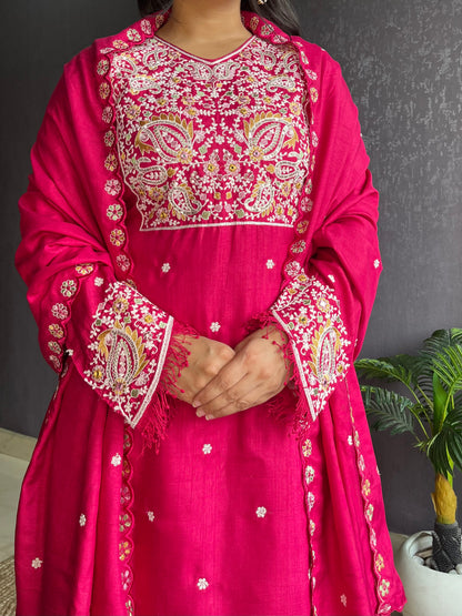 Silk embroidered shrara  suit
