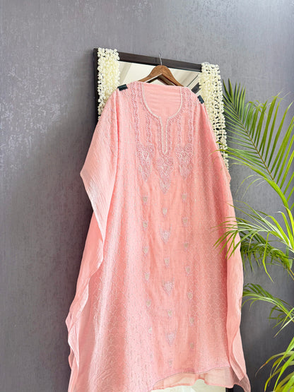 Luxurious Mul chanderi lucknowi tulip and hearts suit