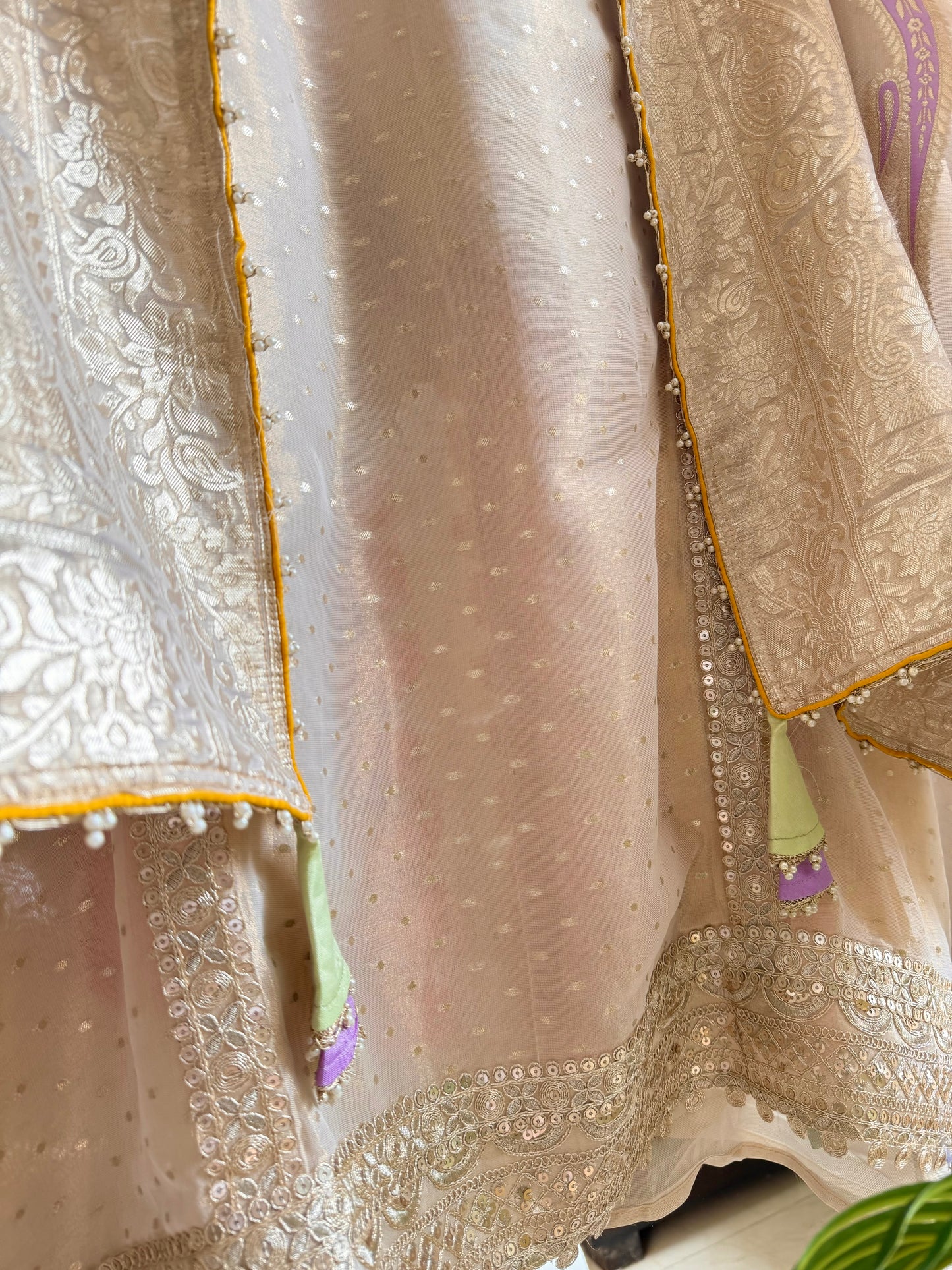 Luxurious aari work Tissue Benarsi silk suit
