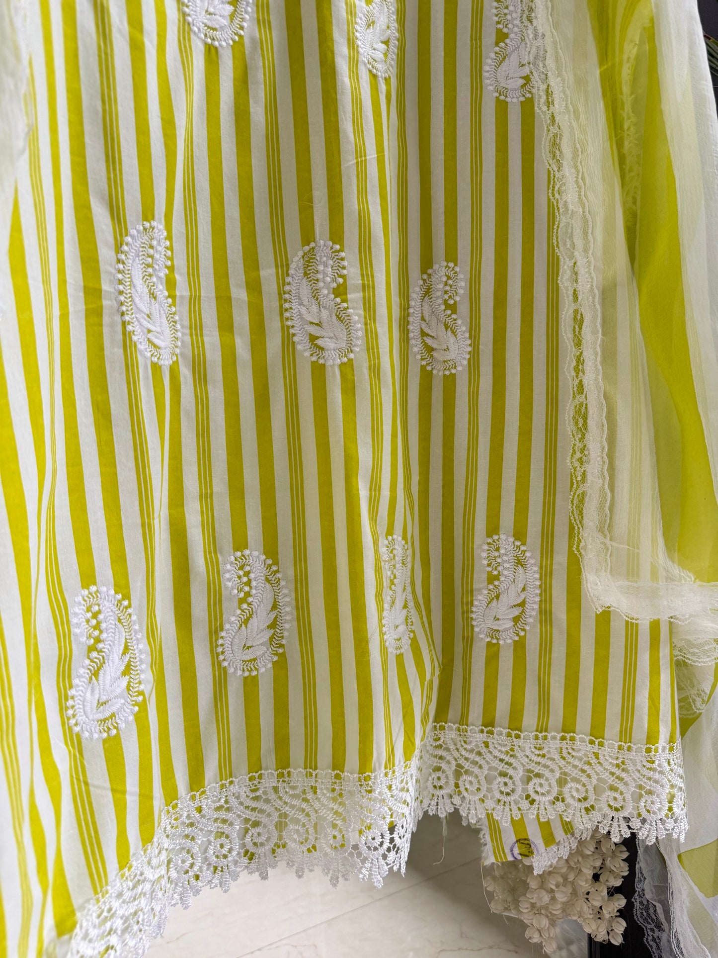 Striped cotton Lucknowi suit