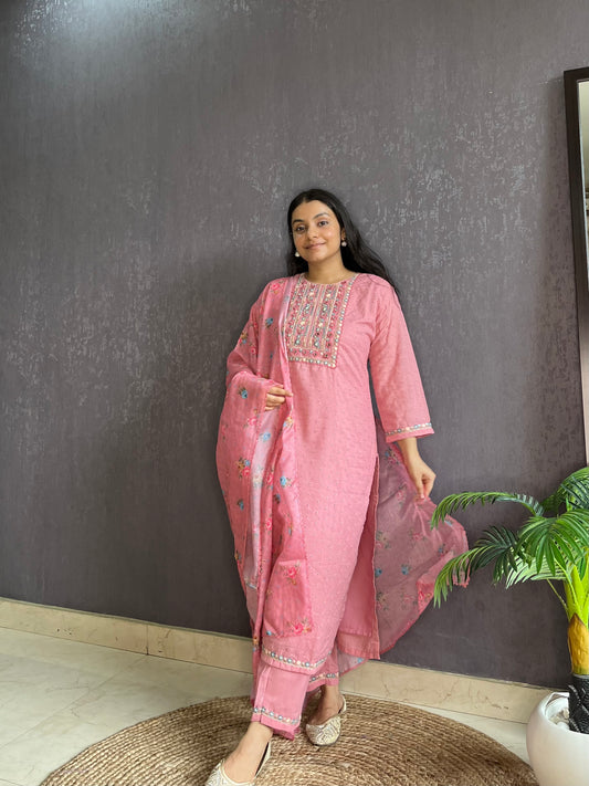 Designer cotton schiffili suit set