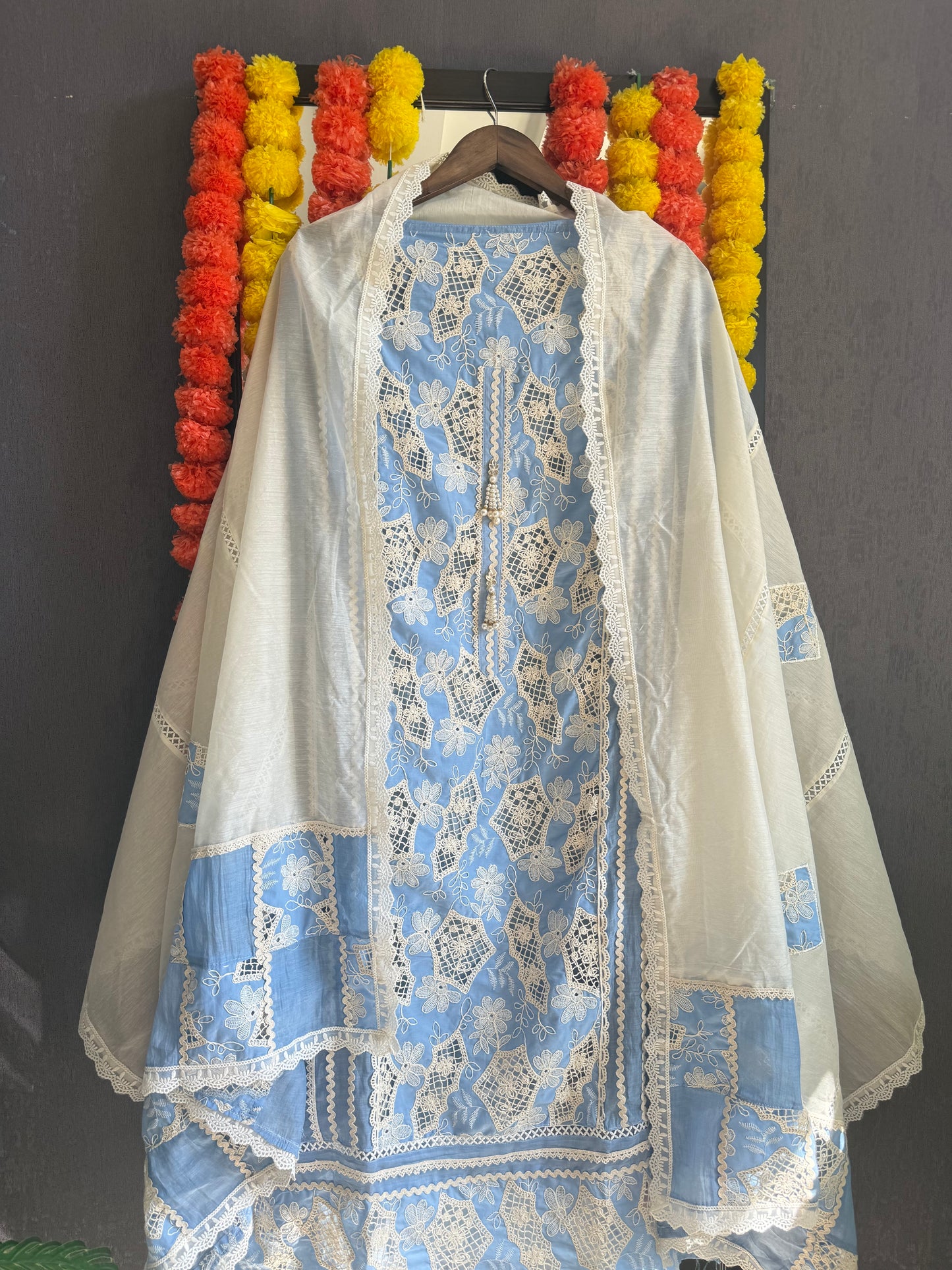 Luxurious Mul chanderi crochet handwork suit