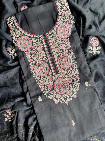 Satin Aari work unstitched suits