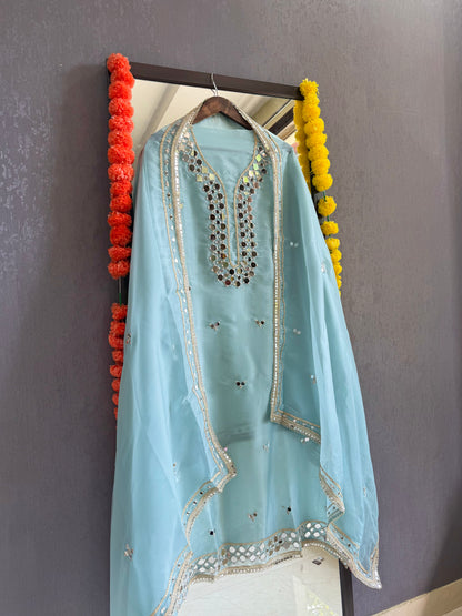 Premium Mirror work organza suit