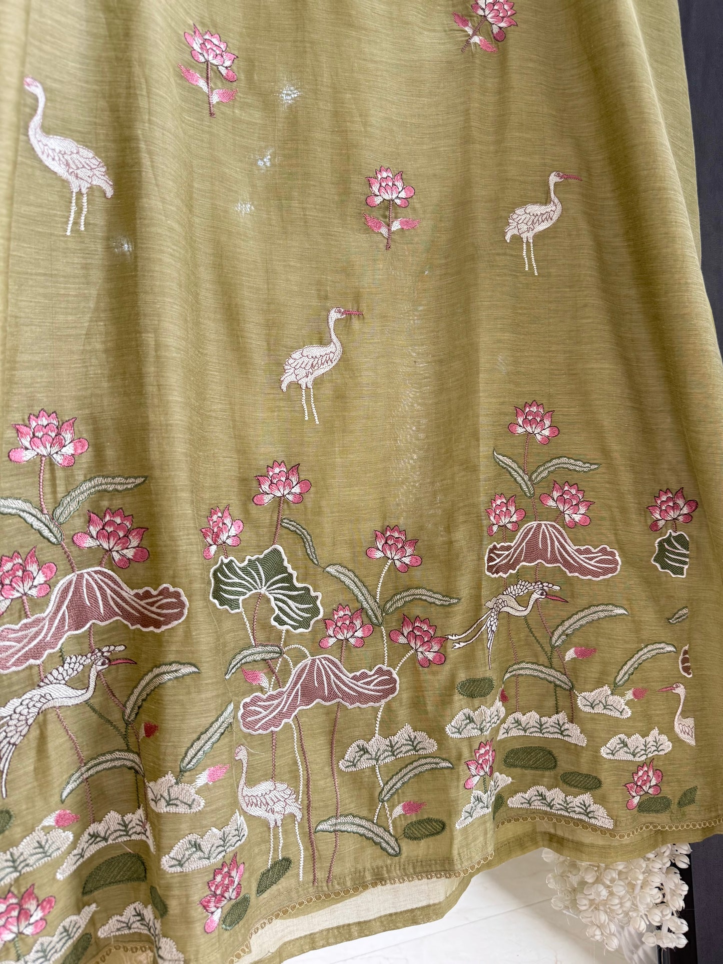 Luxurious Mul chanderi flamingos suit