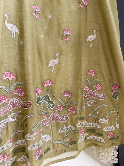 Luxurious Mul chanderi flamingos suit