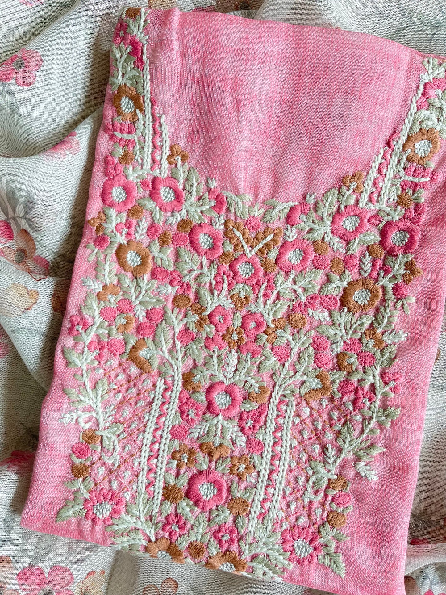 Pure linen Parsi embroidery suits