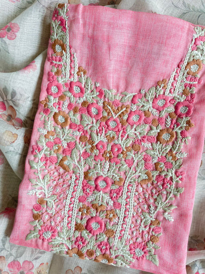 Pure linen Parsi embroidery suits