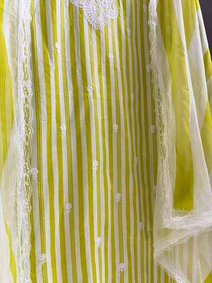 Striped cotton Lucknowi suit