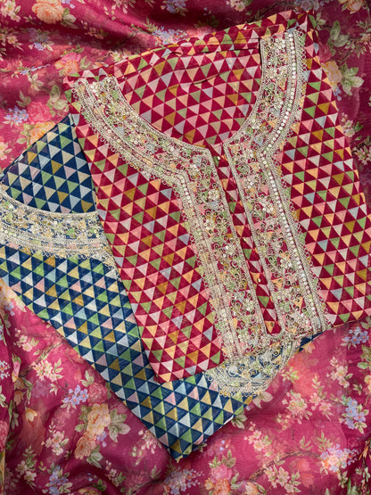 Aari work pearlwork organza suits